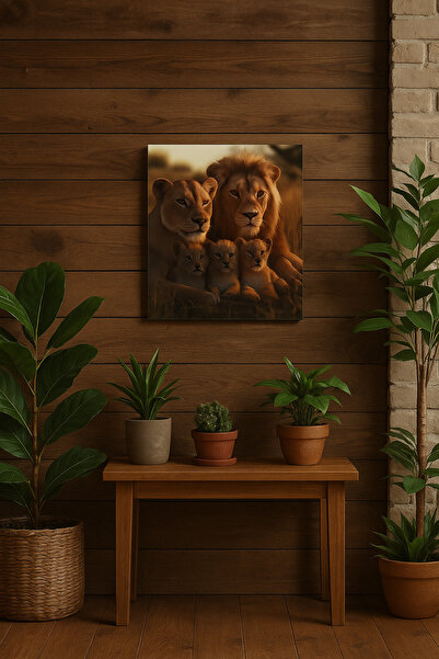 BLT DİZAYN Γυάλινη ζωγραφική της οικογένειας των Λιονταριών, ένα σύμβολο δύνα...