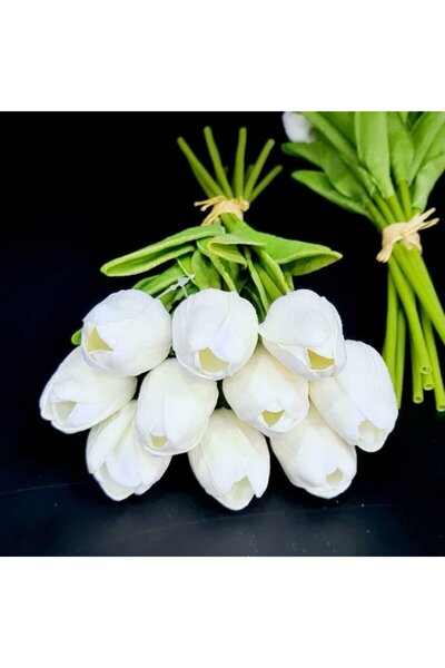 Ebruli hediyelik 1 Piece White Color Wet Tulip – Artificial Decor, Table Ornament
