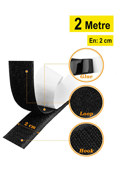 Kezban Tekstil 2 Metre Arkası Yapışkanlı Siyah Cırt Cırtlı Bant Amerikan Ferm...