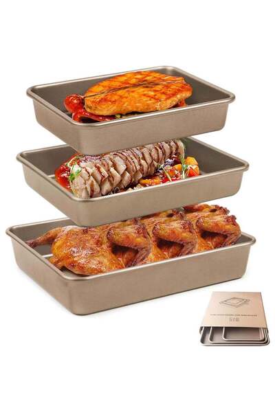 Generic Rectangle Deep Baking Pan Set,3 PCS Aluminum Cake Pan,Non Stick Bakin...