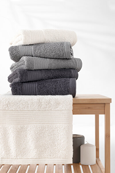 Yataş Balera 6-Piece Hand / Face Towel Set - Gray / Ecru / Anthracite