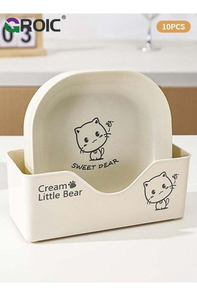 Generic 10 Pcs Dinner Plates with Storage Tray,13.2cm Square Lightweight Unbr...