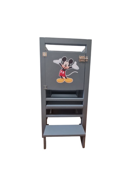 OEM Foldable Activity Tower, Foldable Learning Tower Dark Grey + Writing Board + Sticker Personalization