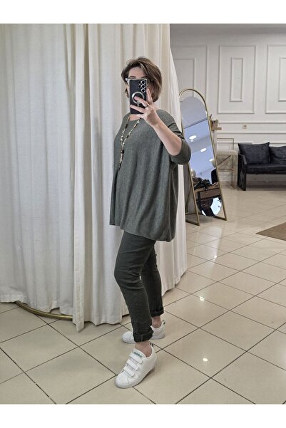 pudubutik Khaki Soft Texture Straight Cut Italian Knitwear Sweater