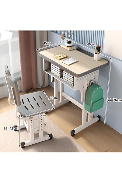 ZUIHAO 65 * 45cm Kids Adjustable Study Desk and Chair Set with Storage Drawer - Beige