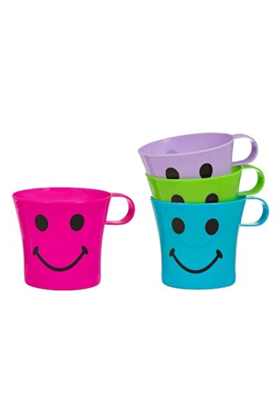 SHOPIENS Set de 4 pahare de plastic „Smile” 350ml multicolore cu mâner