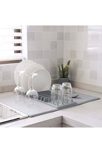 SHOPIENS Dish Drainer Compact Model, 11 Plate Positions, Drying Cloth Included, Grey