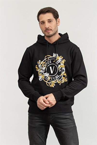 VERSACE JEANS COUTURE Erkek Kapüşonlu Sweatshirt Siyah