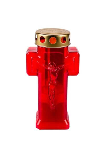 SHOPIENS LED Decorative Candle, Cross Model, Plastic, Red, 7x20 cm