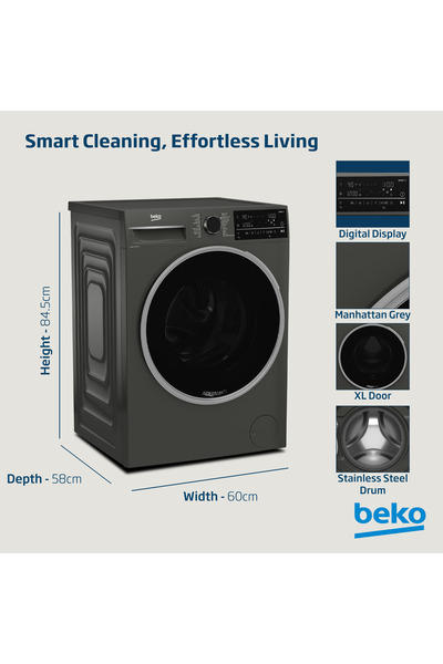 Beko 10 kg Front Load Washing Machine, 1400 RPM, 15 Programmes,Aquatech,SteamTherapy,WTE1014XM(Grey)
