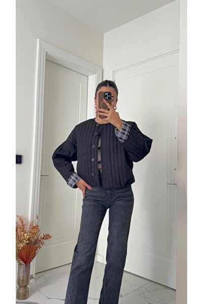 Solie Black Quilted Jacket with Sleeve Detail - Buttoned