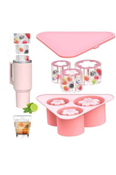 Generic Excefore Ice Cube Tray for Stanley Cups, 3 Pack Flower Silicone Ice Mold with Lid for 20 oz 30 oz 4