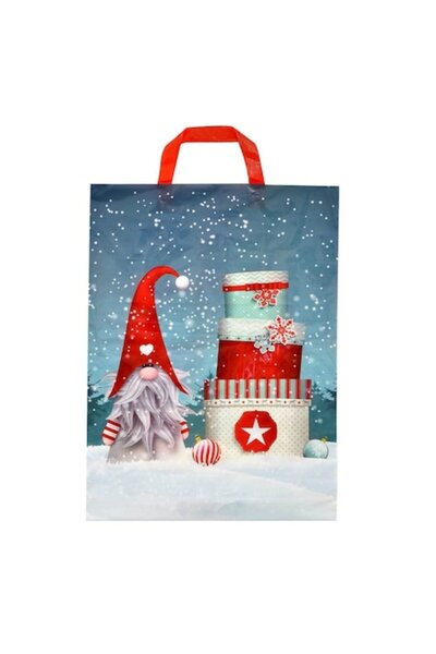 SHOPIENS Pungă cadou reutilizabilă în formă de pitic de Crăciun, multicoloră,...