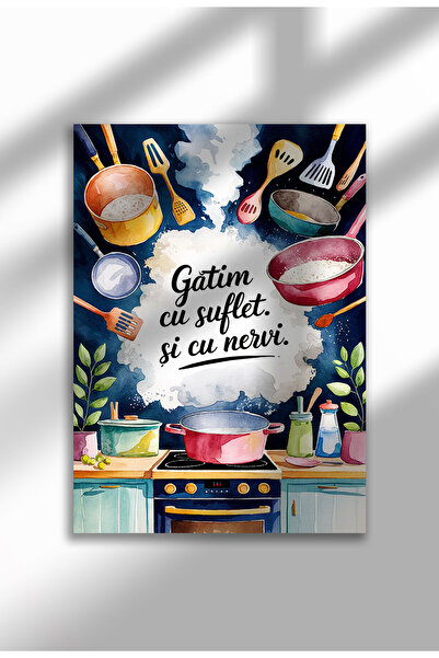 21mxm Unframed Kitchen Canvas Poster - Funny Romanian Quote - Digital Print - Gatim Cu Suflet