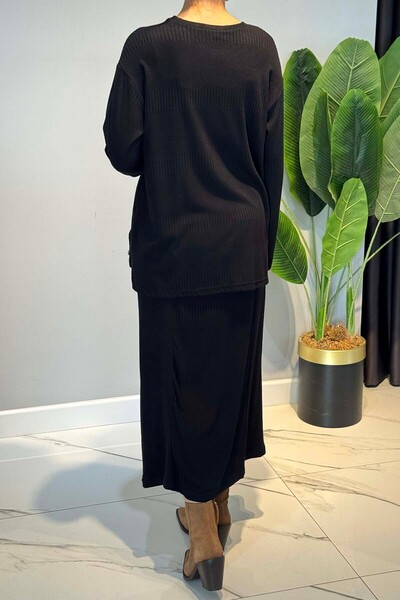 Ceremony Wool Embroidered Skirted Knitwear Suit 6960 Black
