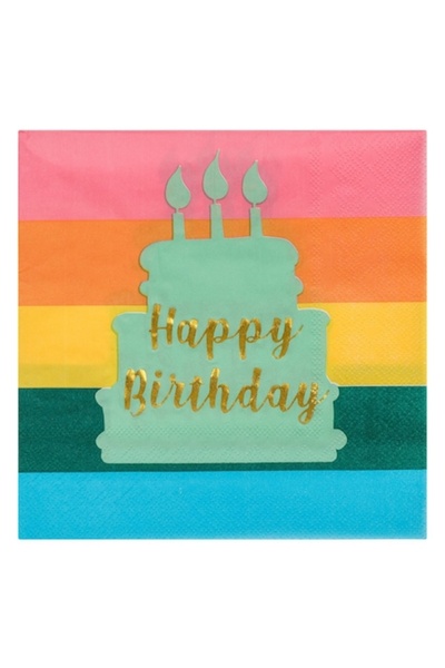 SHOPIENS Set șervețele de petrecere, folie „La mulți ani”, multicolor, 33x33 ...