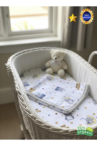 SELONYA Battaniye %100 Organic Pamuk İnce Bebek Battaniye 100X100 Mavi ve Pem...