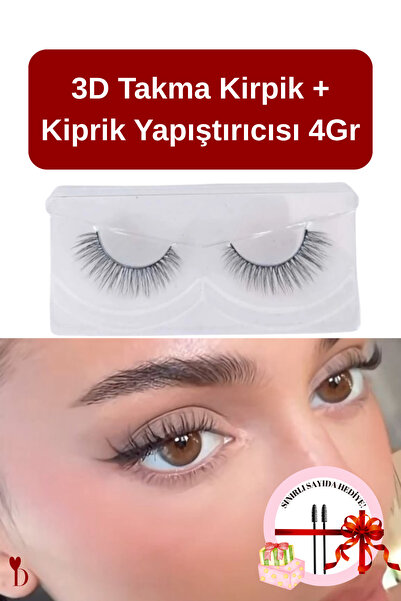 Dami Beauty Doğal İpek Takma Kirpik 1 Çift 3D/ Kaş-Kirpik Fırçası Hediyeli(Sı...