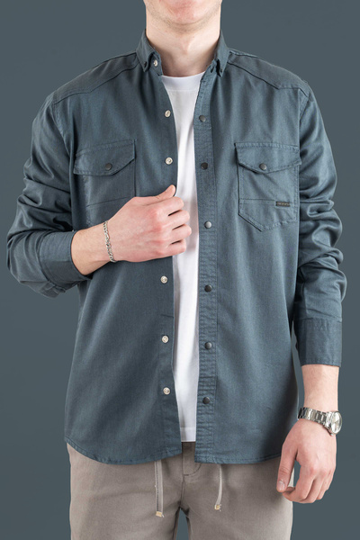 bombe Men's Slim Fit Denim Shirt