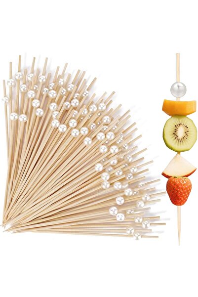 Generic 100 Off-White Pearl Bamboo Skewers, Disposable Eco-Friendly Picks for Fruit Platters, Beverage Deco