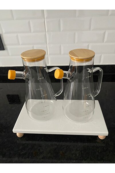 Buhara 2-Piece Bamboo Lid Oil Pot - Vinegar Bowl & Marble Serving Bowl