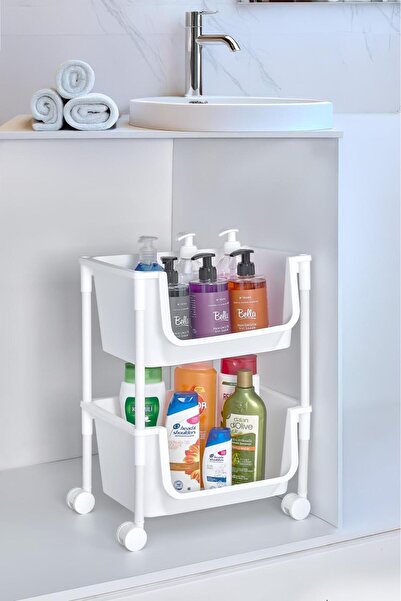Myplas 2 Katlı Tekerlekli Organizer Raf Modern Portratif Kiler Düzenleyici Sepet,Mutfak Rafı,Oyuncak Dolabı
