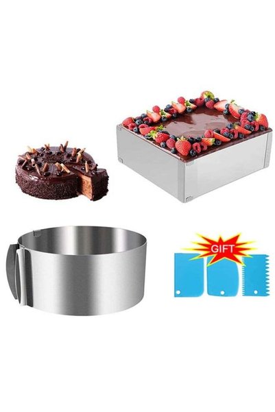Generic 2Pcs Cake Ring Mould with Scaling, Food-Safe Stainless Steel Mold, Ad...