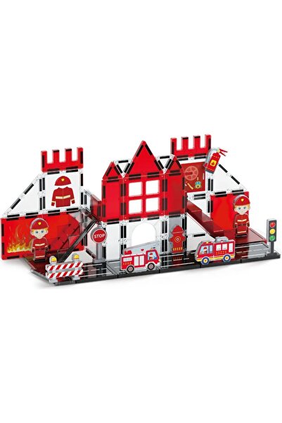 Toyimoyi Magnetic Tiles Fire Control Colorful 48 Piece Magnetic Building Magnetic Blocks Fire Department Set
