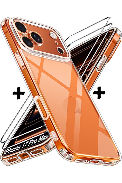 m.tk moveteck iPhone 17 Pro Max Kılıf Kamera Korumalı Yumuşak Şeffaf Renksiz Silikon Kapak + Ekran Koruyucu Cam
