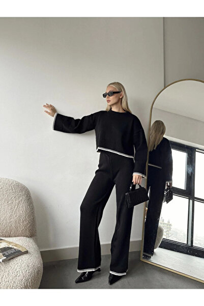 H&E LUXURY DESIGN Női részletesen kidolgozott, puha textúrájú kötöttáru kétrészes szett