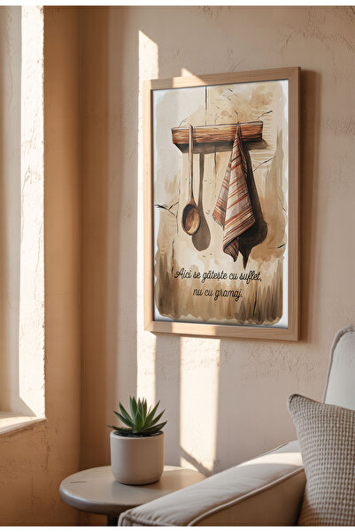 21mxm Unframed Kitchen Canvas Poster - Funny Romanian Quote - Digital Print - Se gateste cu suflet