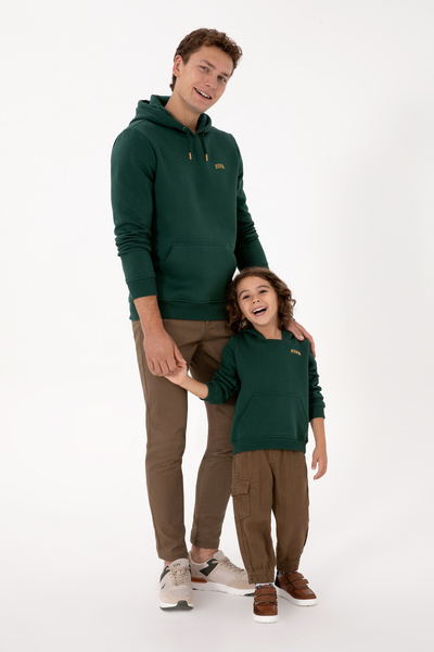 U.S. Polo Assn. Erkek Regular Fit Kapüşonlu Şardonlu Koyu Yeşil Basic Sweatshirt 50315582-VR079