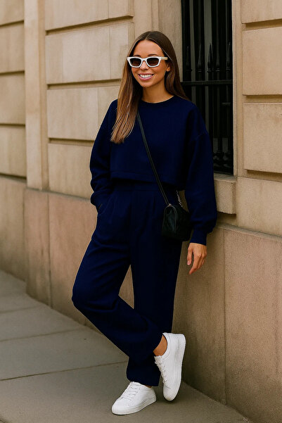 COMBİNE MİCHAİL Жіночі широкі штани-палаццо синього кольору