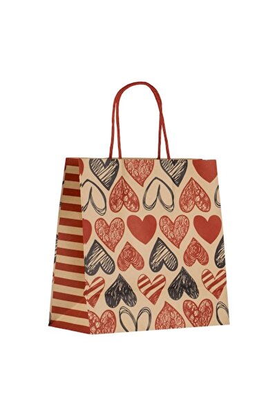 SHOPIENS Pungă cadou Kraft cu inimioare, dimensiune 21x10x21.5 cm, multicoloră