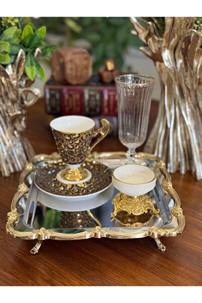 atabey home Porcelain Small Turkish Delight Dish 5.5 cm Set of 6 Gold 3-Legged Sauce Bowl & Turkish Delight Dish