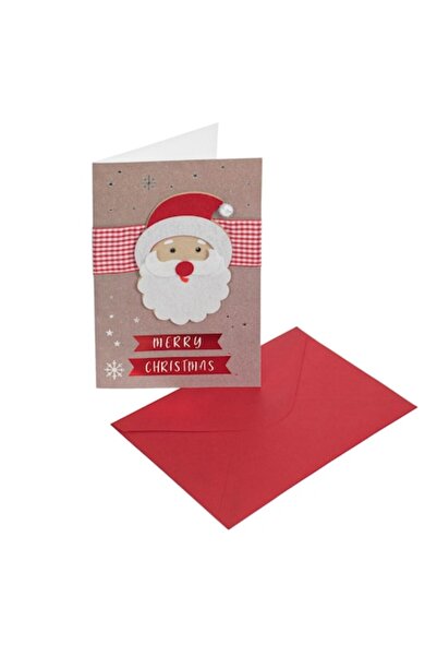 MYONNA IT & E- COMMERCE Felicitare de Crăciun, Moș Crăciun 3D, Panglică în carouri, Fulgi de zăpadă argintii, 13x19cm, cu plic