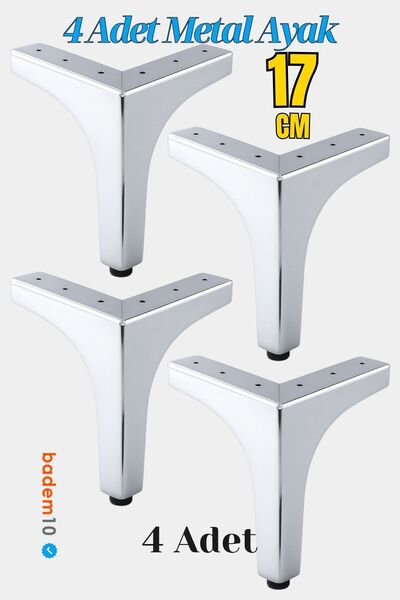 Badem10 Decor 17 cm Crom Argintiu Set de 4 picioare metalice pentru mobilier Design modern pentru canapea Masă de cafea Unitate TV