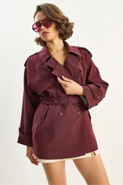 Bianco Lucci Kadın Ekose Astarlı Apolet Detaylı Kemerli Allerli Kruvaze Trençkot 0307 60283729