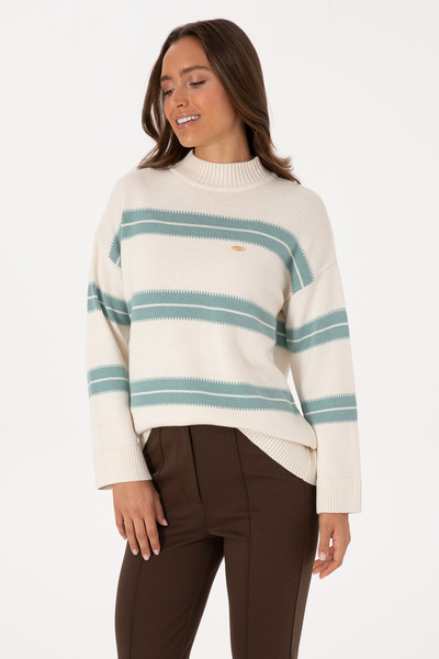 U.S. Polo Assn. Women's Cream Turtleneck Striped Sweater 50314666-Vr071