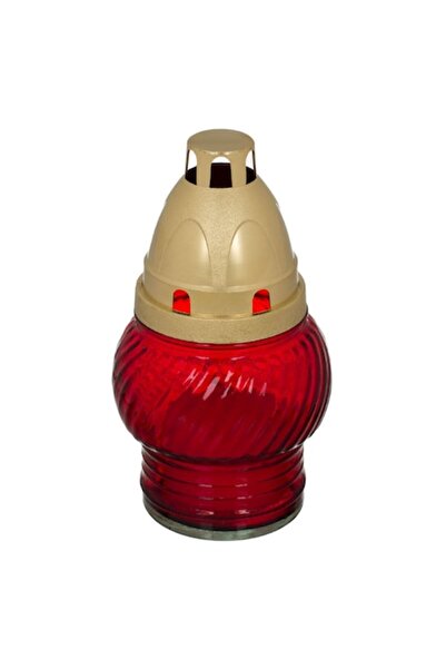 SHOPIENS Lumânare decorativă cu capac reutilizabil, sticlă roșie, bază aurie,...