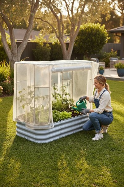 Bahçe kulesi Seralı Modüler Yükseltilmiş Bahçe Yatağı Yükseltilmiş Sebze Yatağı Mini Sera No:7 (140x85) Gri