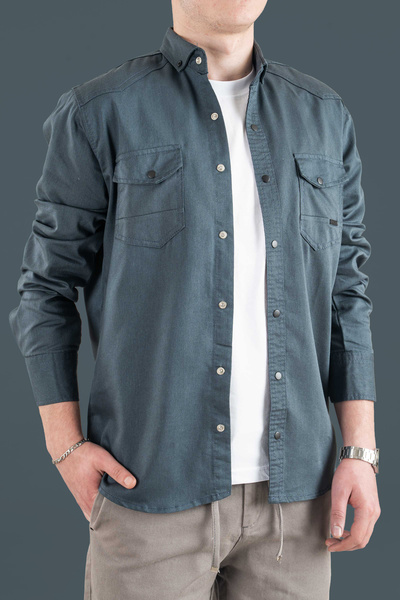 bombe Men's Slim Fit Denim Shirt