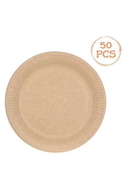 SHOPIENS Farfurii din hârtie kraft, 24 cm, set de 50, compostabile, bej