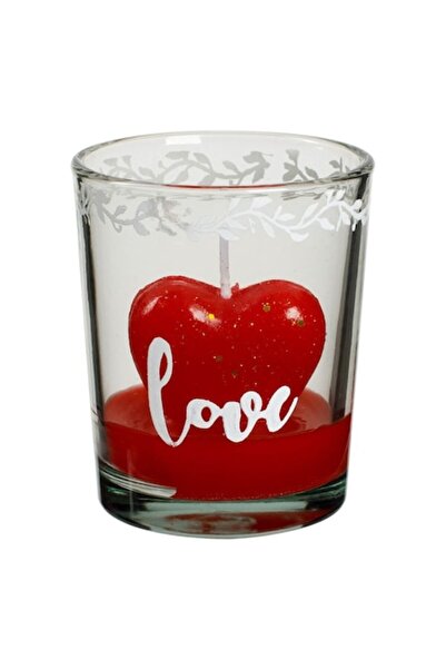 MYONNA IT & E- COMMERCE Decorative 3D Heart Candle, 5.5x6.5 cm, Red in White-Decorated Glass Jar