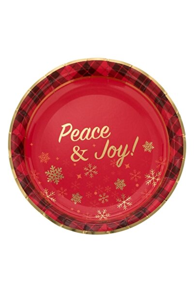 SHOPIENS Farfurii de hârtie Peace & Joy, 18 cm, set de 6, roșu și auriu