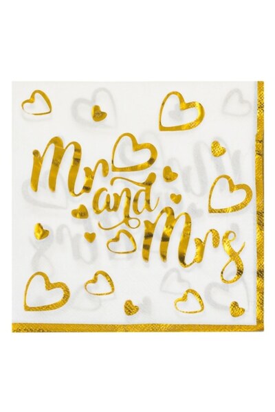 MYONNA IT & E- COMMERCE Mr and Mrs Paper Napkins, White, 33x33 cm, 2-Ply, Pack of 20