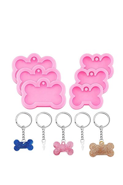 Generic SYOSI Silicone Mold Dog Bone Shaped, Silicone Dog Bone Keychain Pendant Clay Mold and 10 Pieces Key
