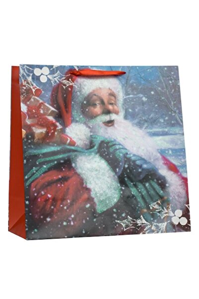 SHOPIENS Pungă cadou de Crăciun, design Moș Crăciun, detalii holografice cu s...