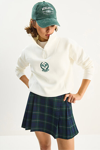 Bianco Lucci Kadın Dik Yaka Yarım Fermuarlı İçi Polarlı Crop Sweatshirt 1808 60283713