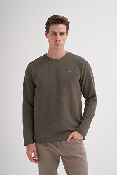 Cazador 24KCEEO05153 Haki Erkek Bisiklet Yaka İki İplik Waffle Sweat